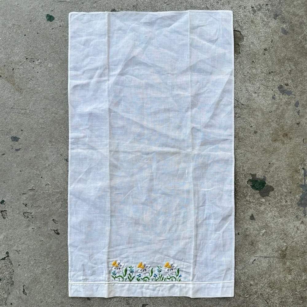 White Embroidered Linen Hand Towel